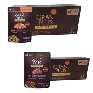 Gran Plus Sachê Gourmet Cão Adulto Sabor Salmão & Frango + Cão Adulto Sabor Ovelha - 36 Saches