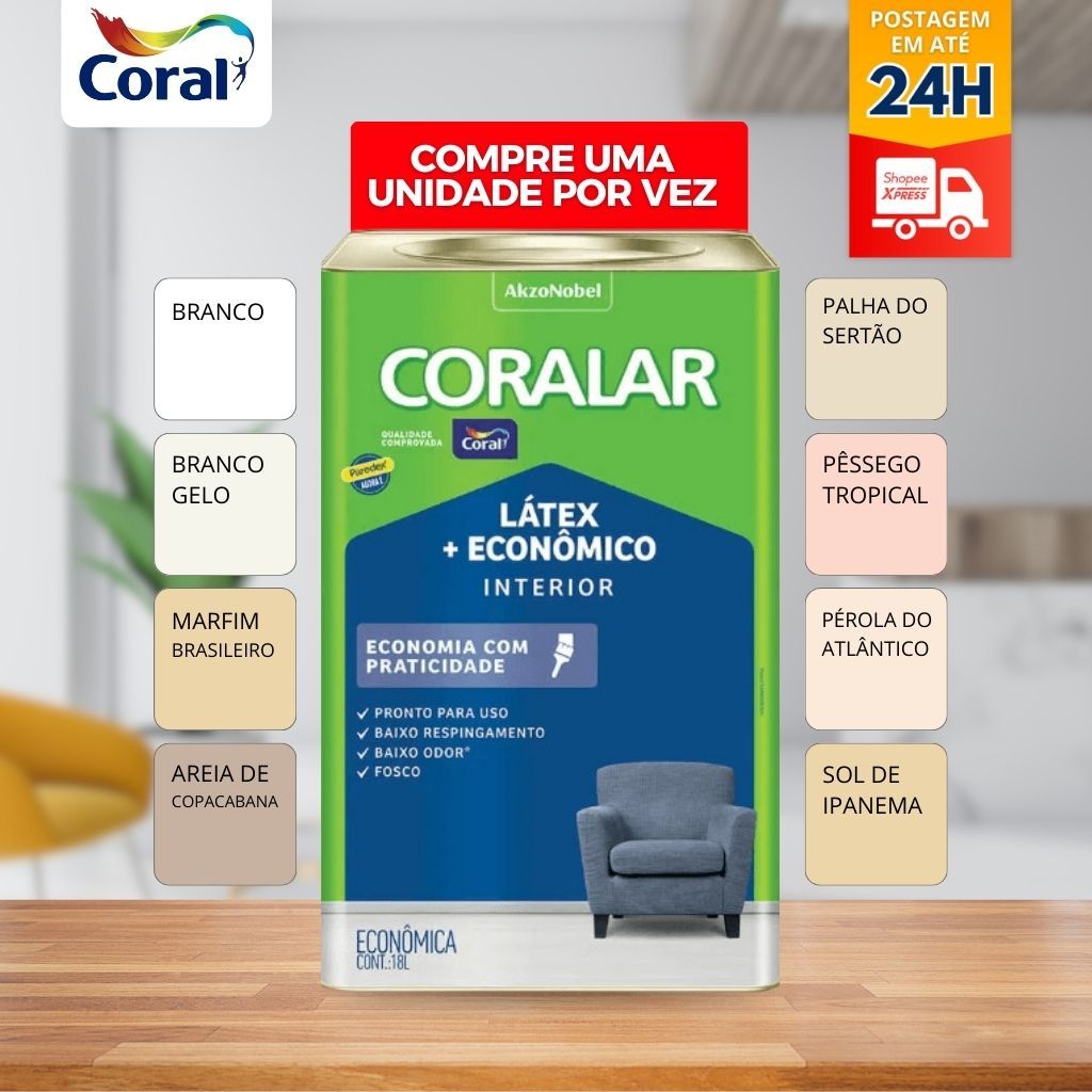 Tinta Latex Economica Coralar Paredex Secagem Rapida 18 Litros Coral Cores Parede áreas internas