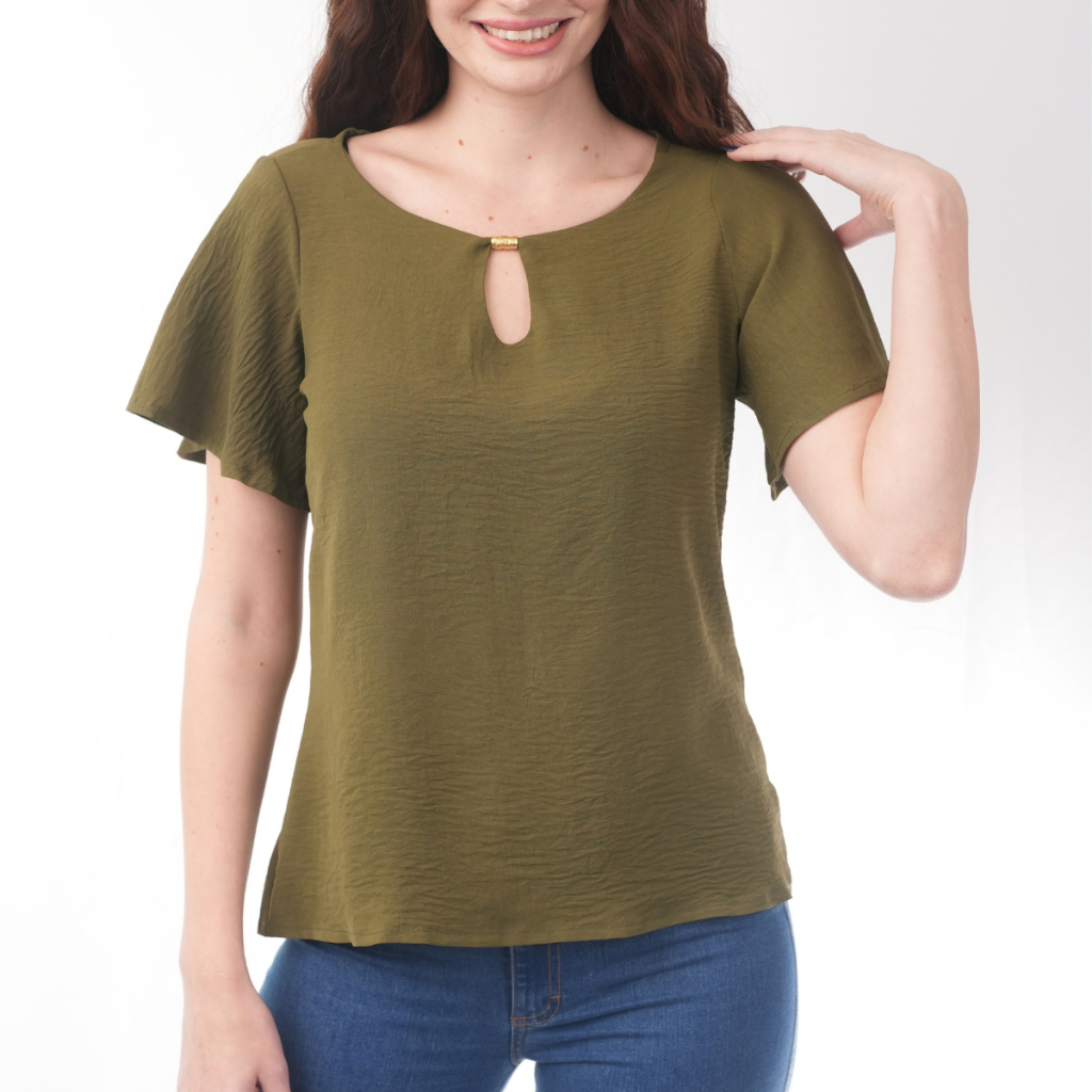Blusa Feminina Elegante Casual Premium Manga Curta Babado Chic Tecido ...