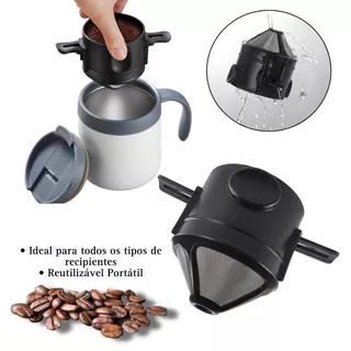 Mini Coador Filtro de Café Reutilizável com Abas Laterais Individual Direto No copo Filtro Portátil