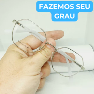 Óculos de GRAU feminino Hexagonal blogueira Metal Prata/Branco Estilosa modelo CV142