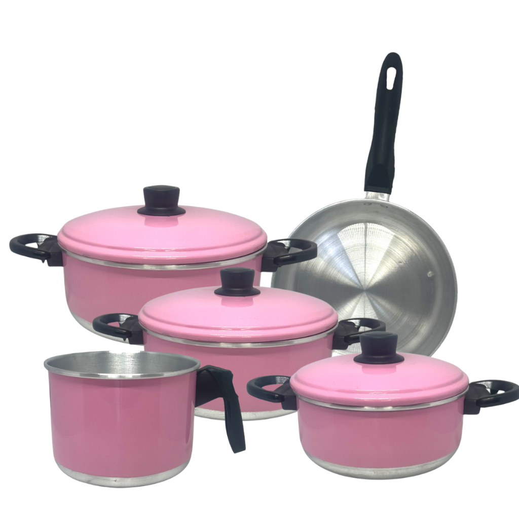Jogo De Panelas Rosa Com Fervedor 5 Peças | Shopee Brasil