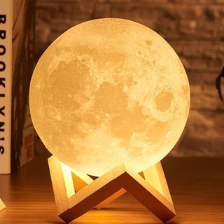 Luminária Lua Cheia 3D Abajur LED com Alto Relevo e Base para Decoração sem Fio com Suporte/Touch 15cm Cores