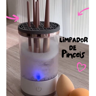 Limpador de pincéis de maquiagem e esponja automático bivolt - limpa seca e armazena - carregamento USB