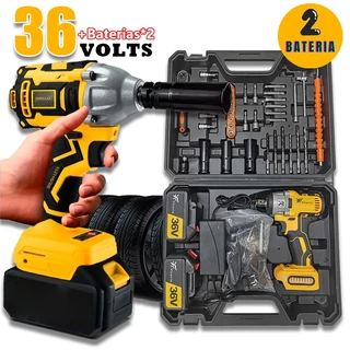 Parafusadeira Furadeira e Chave De Impacto Sem Fio 36v 2 Baterias Bivolt