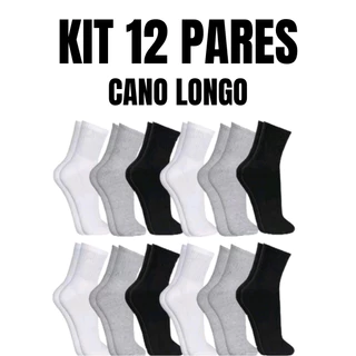Kit 12 Pares de Meias Cano Alto unissex algodão