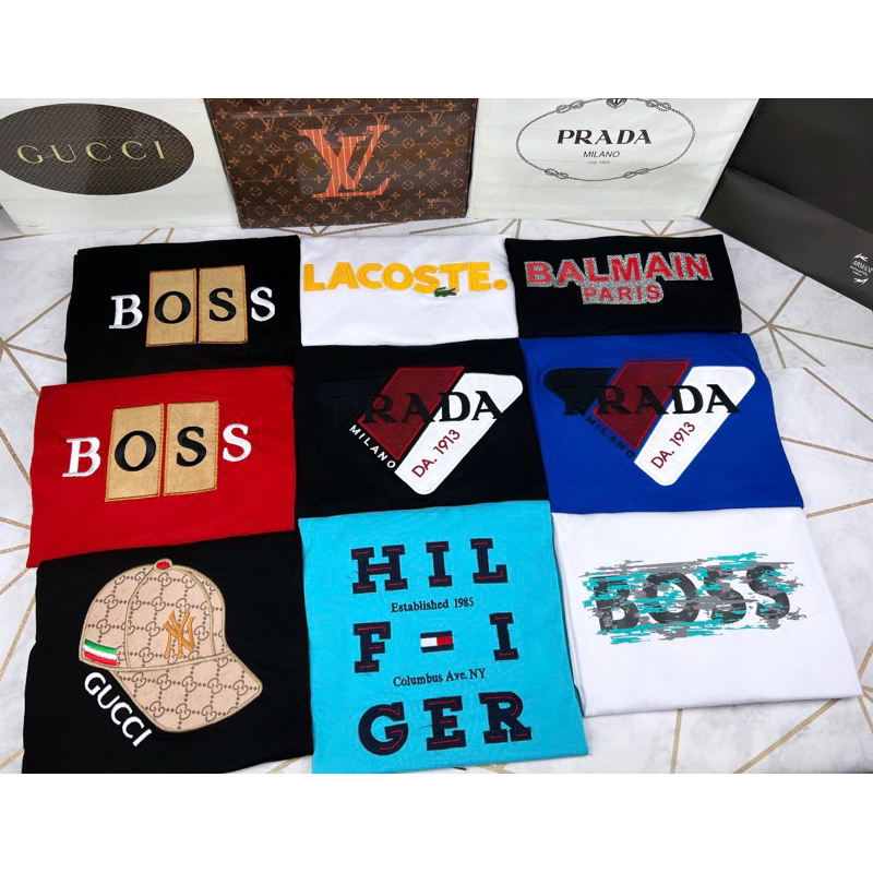 Kit 5 Camisetas Grife Coleção Luxo Emborrachadas Aplique e Bordadas