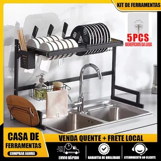 Escorredor de pratos nível único para armazenamento de utensílios de cozinha acolchoado 65 cm/85 cm
