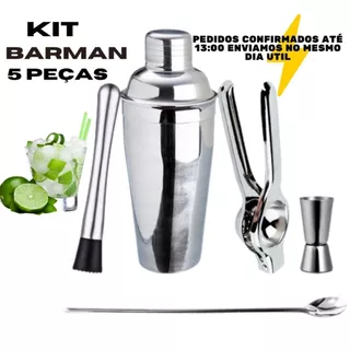 Kit Bar 5 peças em aço inox Coqueteleira Inox com Compartimento 500 Ml Pedidos Confirmado Até 13:00 Envio No Mesmo Dia Util