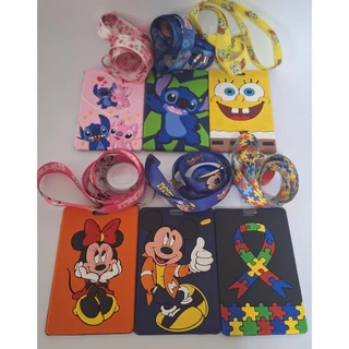 Porta Crachá Cartão + cordão retrátil(Mickey,Minnie,Stitch, H Potter, Simbolo Autismo).