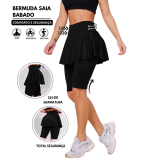 Bermuda Saia Babado Cintura Alta Tapa Bum Bum Suplex Feminina Conforto Com Wolfox