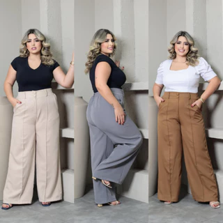 Calça Pantalona Plus Cize Tecido Alfiataria DO GG AO G3