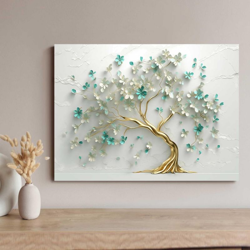 Quadro Decorativo Para Sala Quarto Árvore Azul Verde Arte Grande Escritório