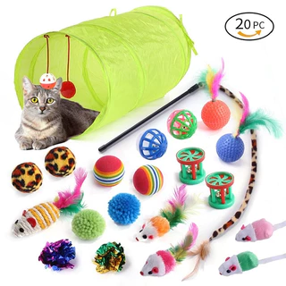 Kit 20 Brinquedos Para Gato Túnel Interativo / Vara de Pelúcia/ Rato/ Várias Combinação