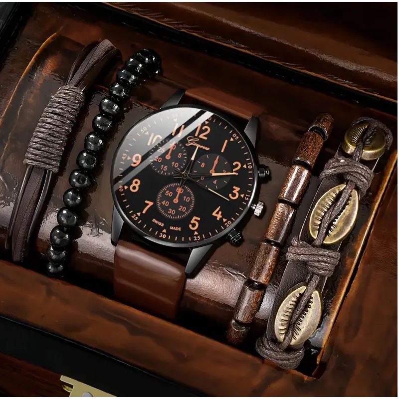 Oferta Relogio Marrom Geneva + 4 Pulseiras - Pronta Entrega