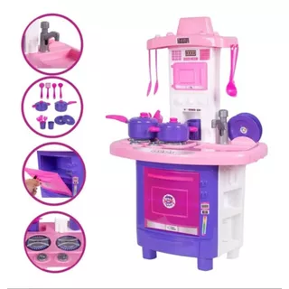 Kit Cozinha Infantil de Brinquedo 70Cm Completa Sai Agua de Verdade Grande Com Acessorios Faz de Conta