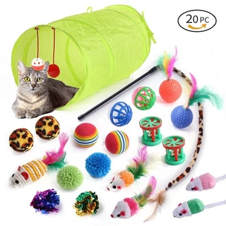 Kit 20 Brinquedos Para Gato Túnel Interativo / Vara de Pelúcia/ Rato/ Várias Combinação