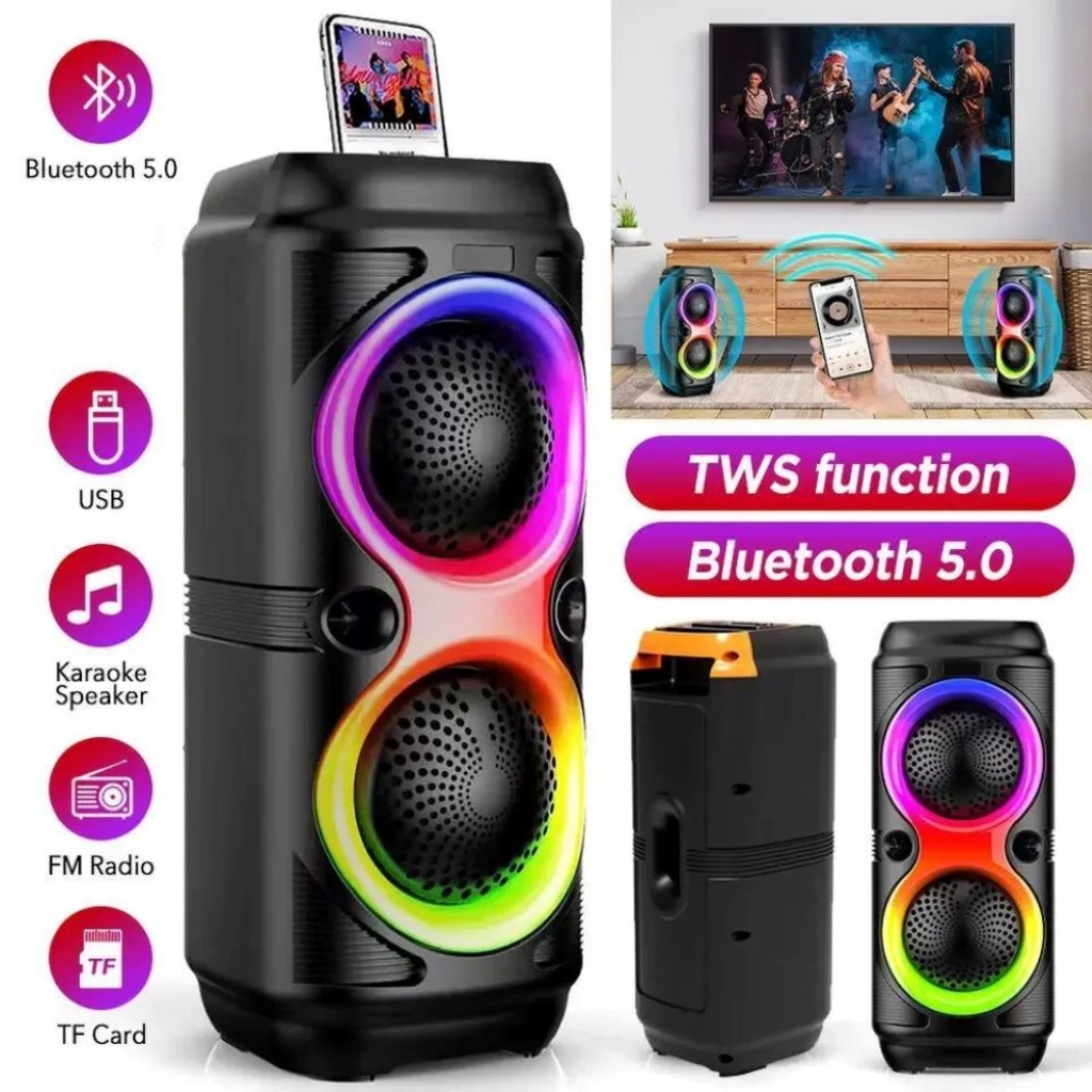 Caixa de som Bluetooth Com Led RGB Portátil FM USB TWS 50W -C3