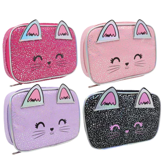 Estojo Box 100 Pens Porta Lápis Organizador Feminina Gatinho Brilhante Grande Reforçado