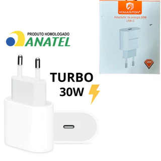 Fonte Carregador PD USB C 30W Turbo Anatel Rápido Original Tomada Android Iphone