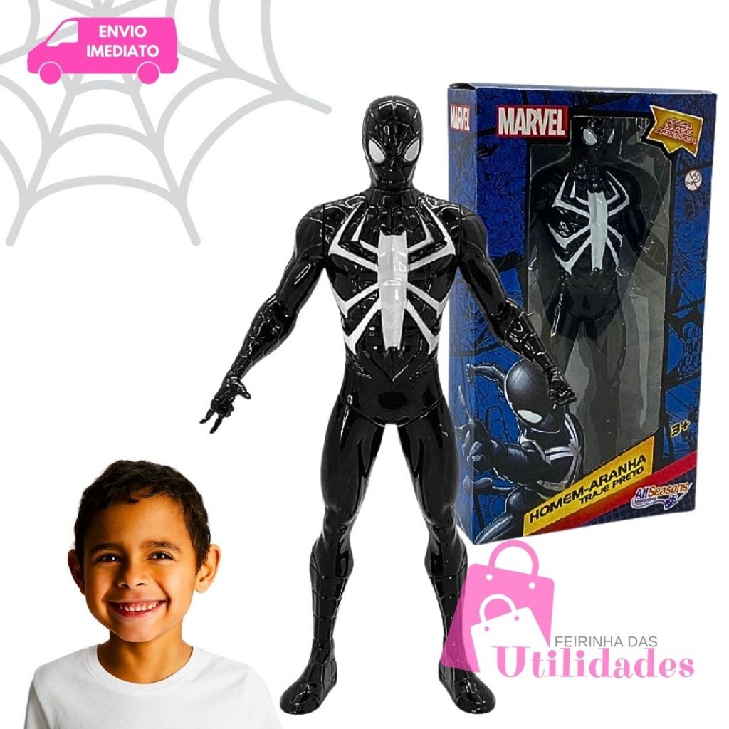 Brinquedo Boneco Homem Aranha Traje Preto Vingadores Semi Articulado ...