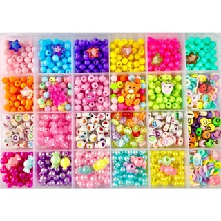 Kit Miçangas Infantil + Fio Silicone Para Fazer Pulseira de Miçanga Colar Miçanga
