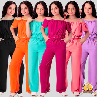 Conjunto Infantil Menina Duna Blusa + Calça Pantalona Juvenil Verão - Diversas Cores