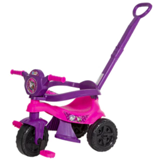 Triciclo Infantil Menina Completo Rosa Roxo C/ Pedal, Empurrador e Proteção, CERTIFICADO Inmetro - (Velotrol, velocipede, motoca, totoka, quadriciclo, motoquinha, motinha, carrinho passeio)