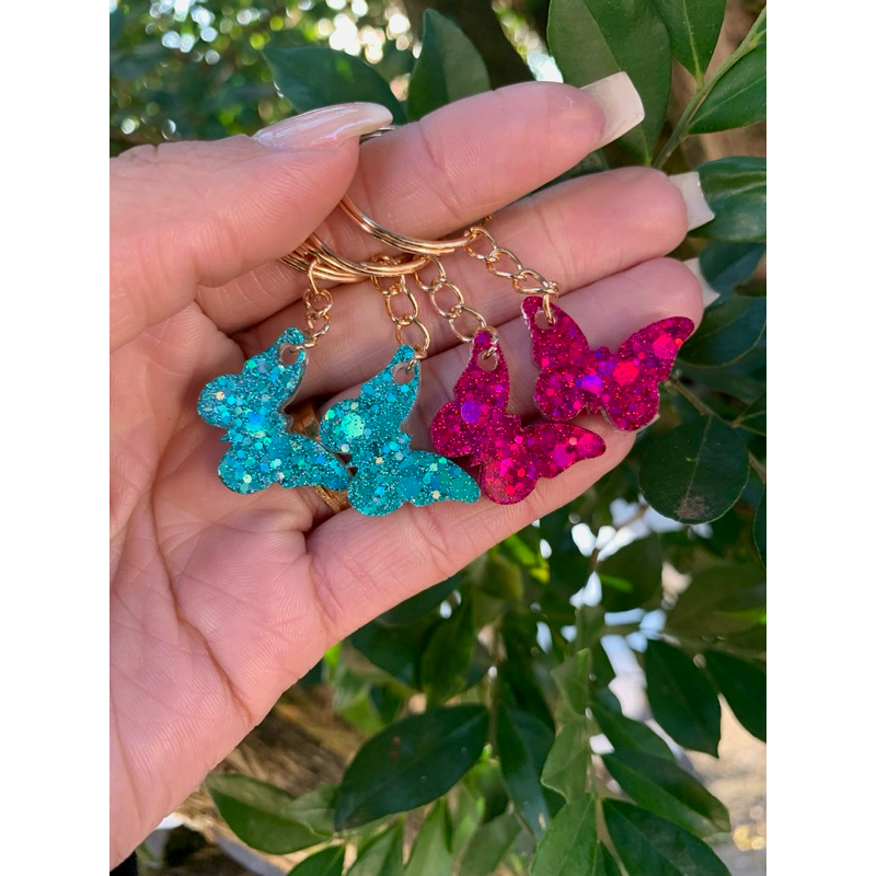 kit com 50 unidades mini borboleta chaveiro personalizado em resina