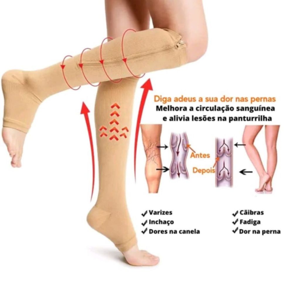 Par Meias de Compressão Varizes Trombose Perna Edema Ziper XXL/41-46 ...