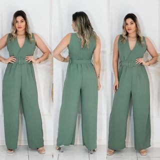 Macacão Feminino Longo Regata Duna com Cinto