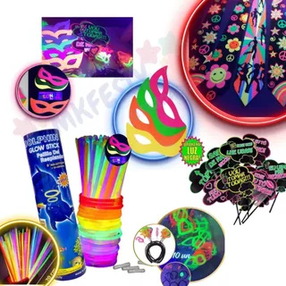Kit Balada Festa Neon 150 Unidades Casamento Confraternizacao Aniversario, Pulseira Neon , Oculos, Tiara Gravata ,Mascara
