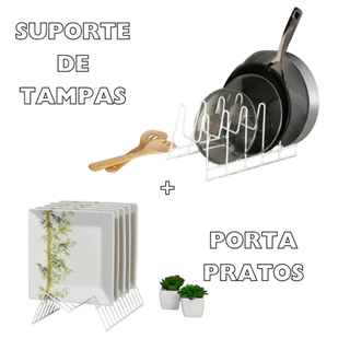 Kit Organizador Para Pratos Escorredor Vertical E Suporte De Tampas De Panela Armario Cozinha