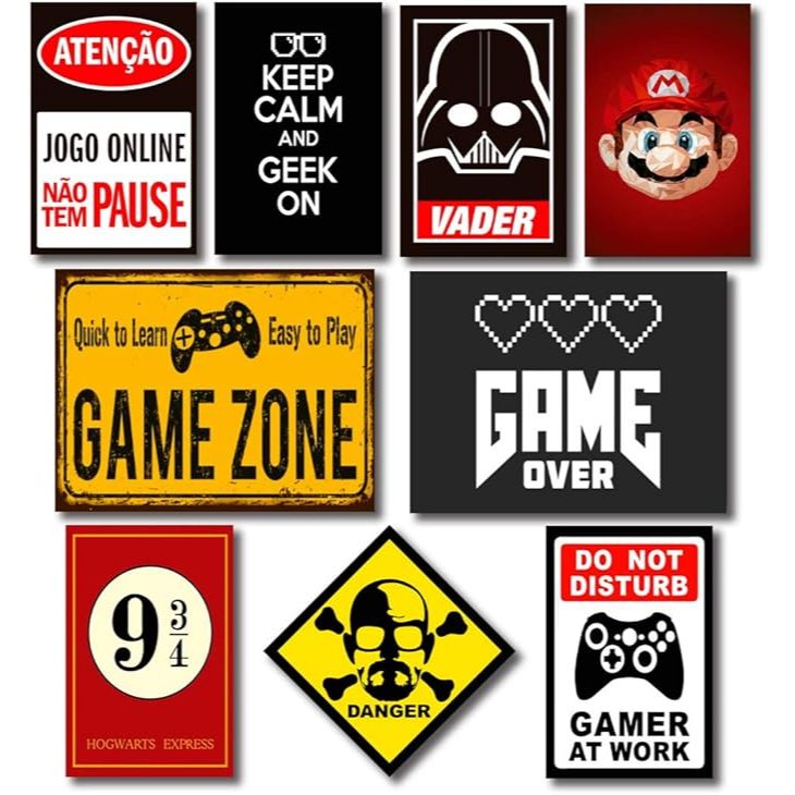 Kit Placas Decorativas Geek Nerd Frases Mdf - 9 Placas DIVERSOS TAMANHOS