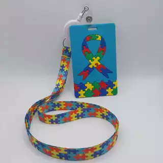 Kits Cordão Autismo Emborrachado + Porta Crachá Retrátil TEA