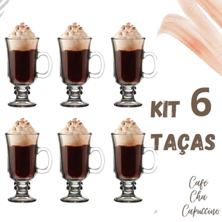 Jogo C/ 6 Taças de Vidro Xícara Irish Coffe 250ml Café e Capuccino