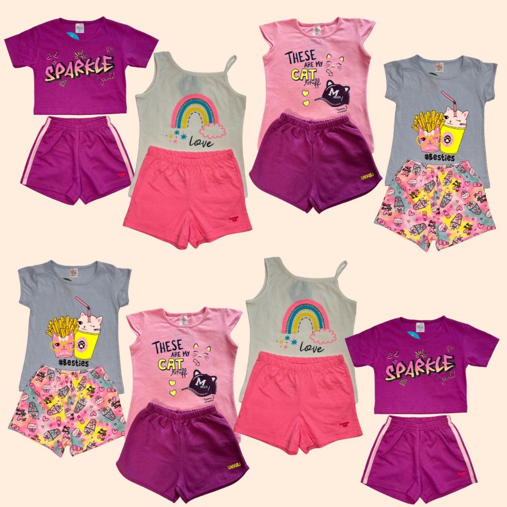 Kit Sortido 8 Pe\u00e7as de Roupas Infantil Menina - 4 Camisetas + 4 ...