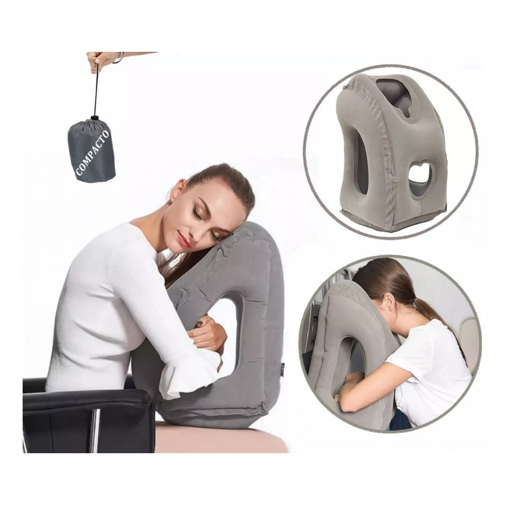 Travesseiro De Pescoço Cervical Inflável Para Viagem Avião Trem Ônibus ...