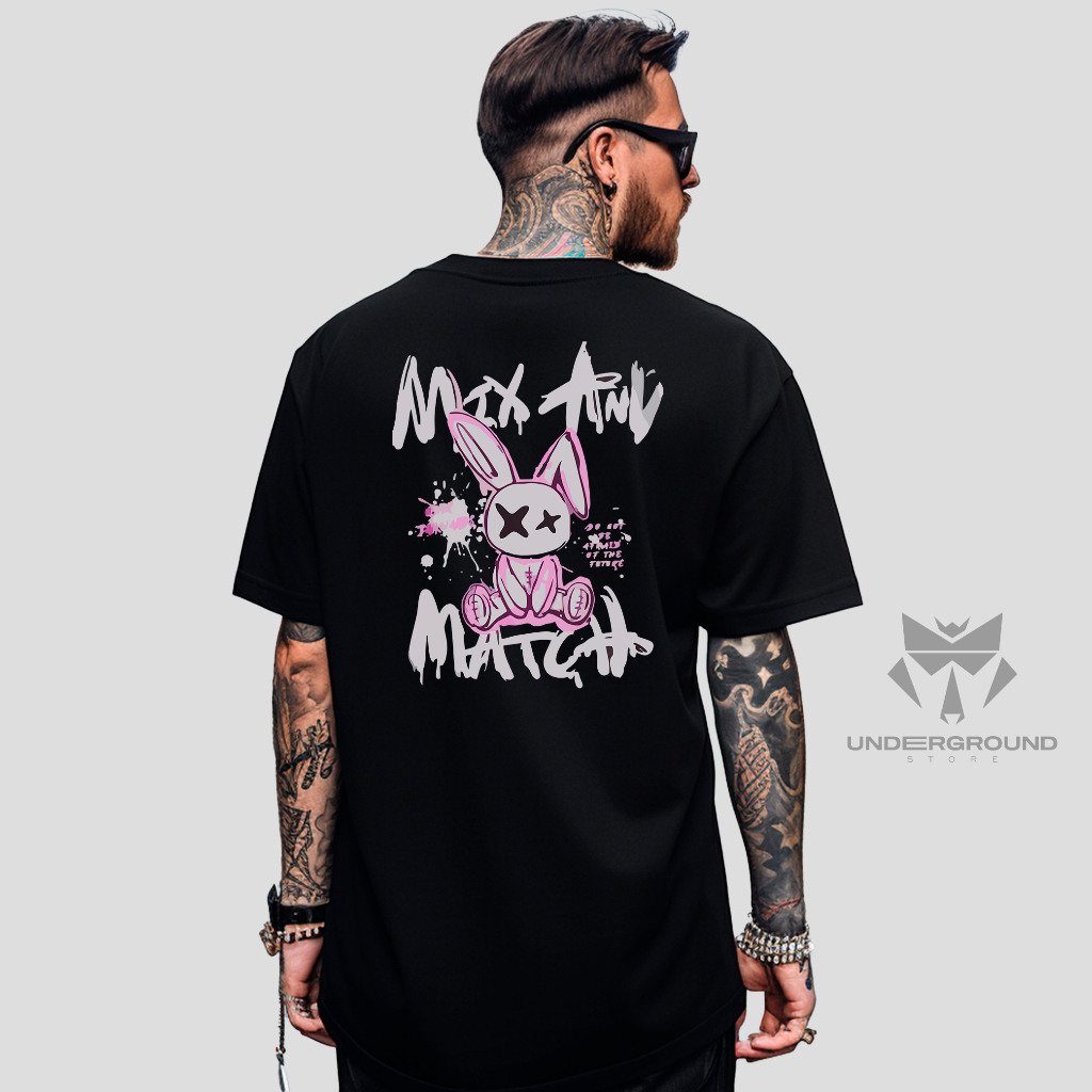 Camiseta Tumbrl Old School Estampa Coelho Grafite Skate Streetwear Mix Match Blusa Oversized Unissex