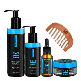 Kit Para Barba Shampoo + Pomada Brilho + Balm + Óleo + Pente
