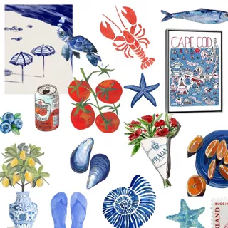 35 Stickers Adesivos Ocean Blue Red Para Decoração Scrapbook Journal Diário