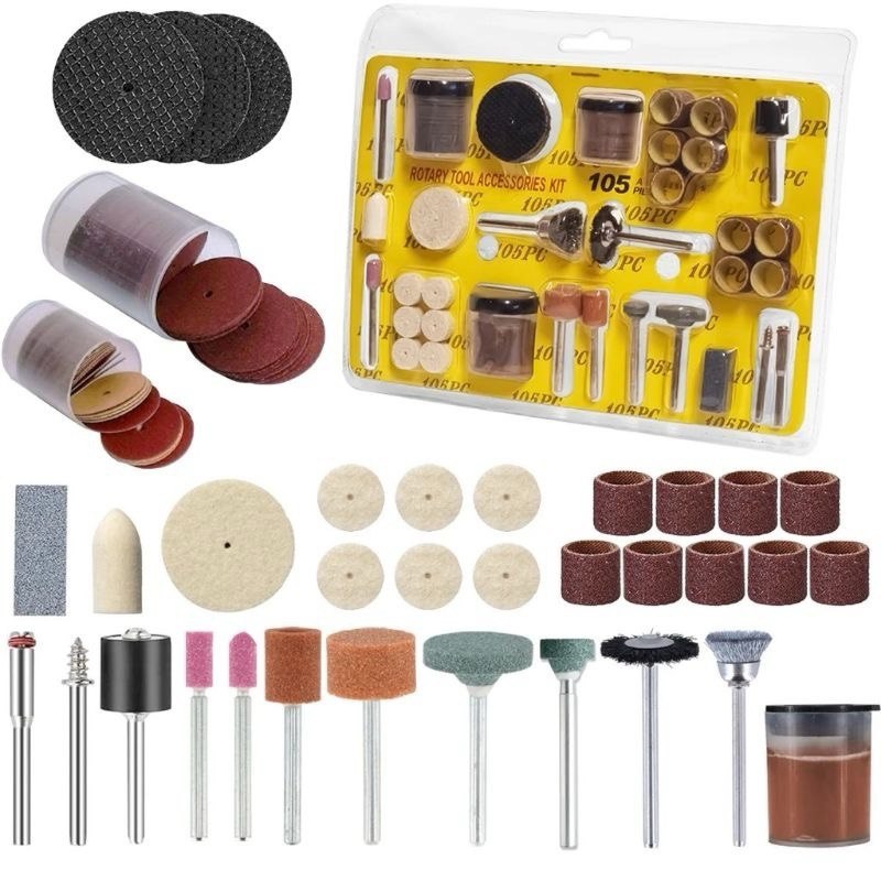 ￼Kit 105 Acessórios Essenciais para Micro Retífica Completo Padrão Dremel Multimarcas lixa disco