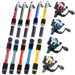 Sougayilang Vara de pesca telescópica 1.8m 5 cores vara de pesca de 6 seções e proporção de engrenagem 5.5:1 carretel de pesca rotativo carretel de pesca rotativo