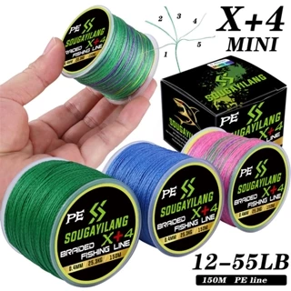 Sougayilang Linha de pesca trançada PE de quatro fios super forte 150mX4 PE multicolorida X + 4 fios 12,3LB-55,8LB linha de pesca multifilamento