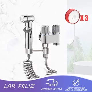 Ducha Higiênica Com Registro em Aço Escovado 304 Válvula Dupla Saída 1/2 Para Banheiro Cozinha prata