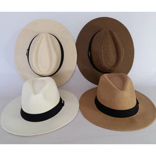 Chapéu Estilo Panamá Palha Shantung Faixa Preta Alta Qualidade Chapelaria Vintage