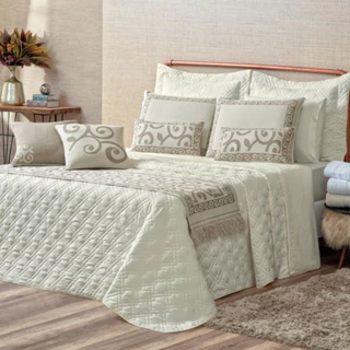 Kit Colcha Cobre Leito Completo Casal King Turin 180 Fios 10 peças Delicado Exclusivo e Sofisticado