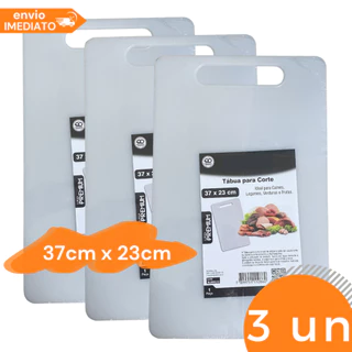 Kit 3 Tábua Para Corte Grande Lisa De Carne De Plástico Cozinha Branca PVC