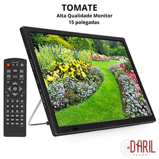 Monitor 15 polegadas Entradas Fone Áudio Vídeo USB Adaptador AC 15W Portátil Qualidade Tomate