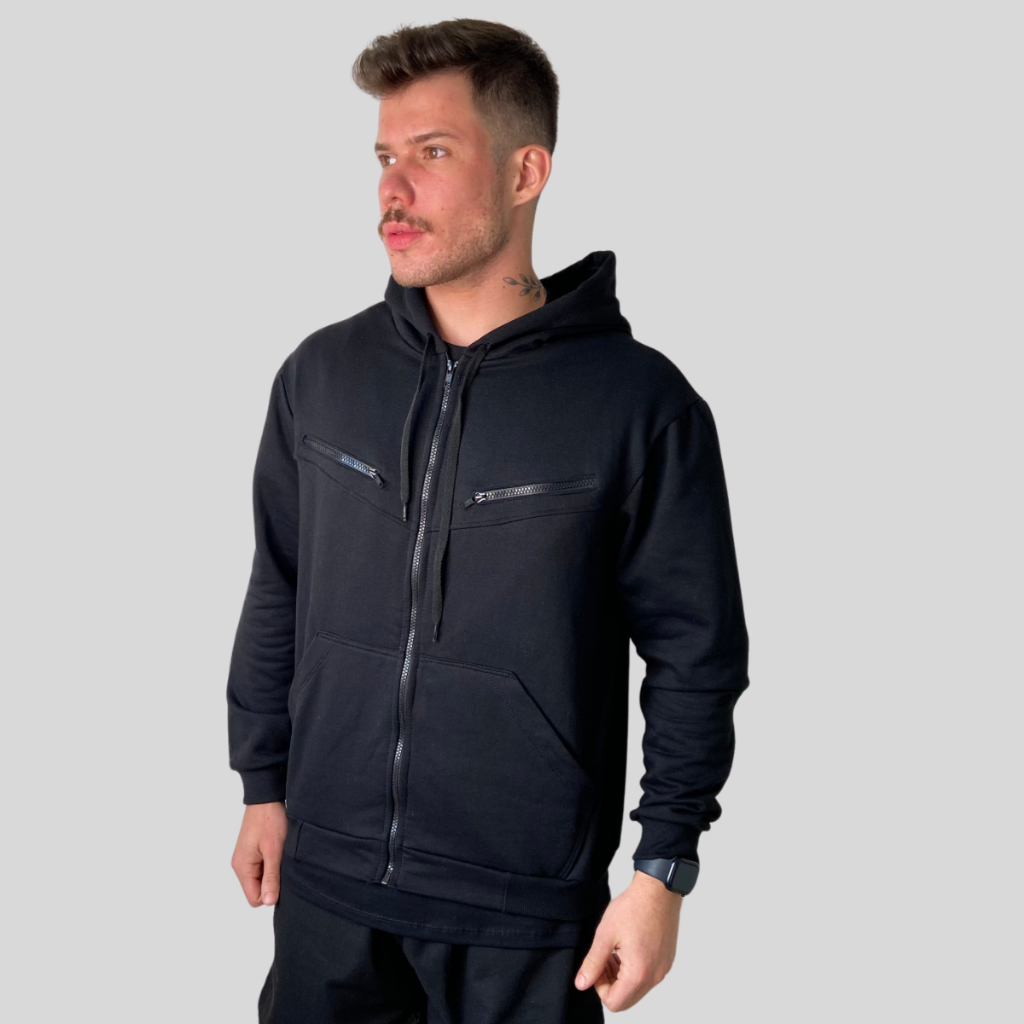 Jaqueta Antifurto Frio Slim Agasalho Capuz Bolso Canguru Tendência Inverno 2024